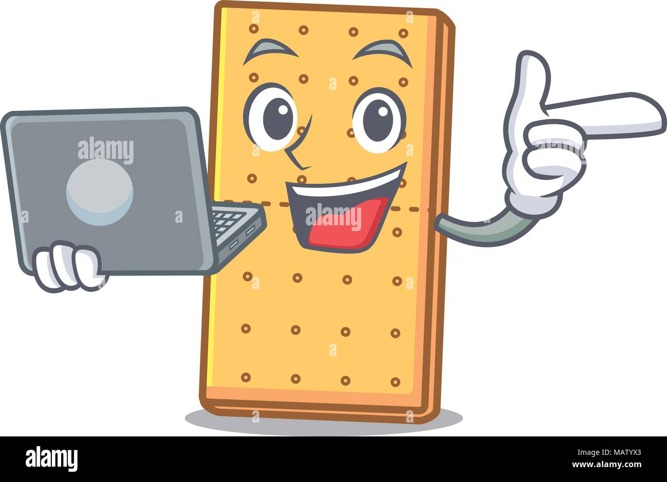 Con il computer portatile graham cookies personaggio cartoon Illustrazione Vettoriale