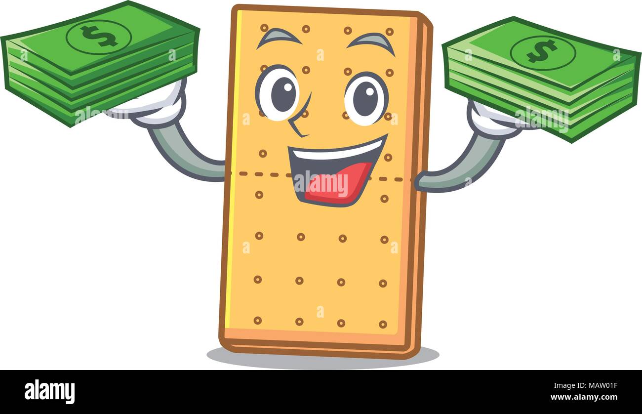 Con il denaro graham cookies mascotte cartoon Illustrazione Vettoriale