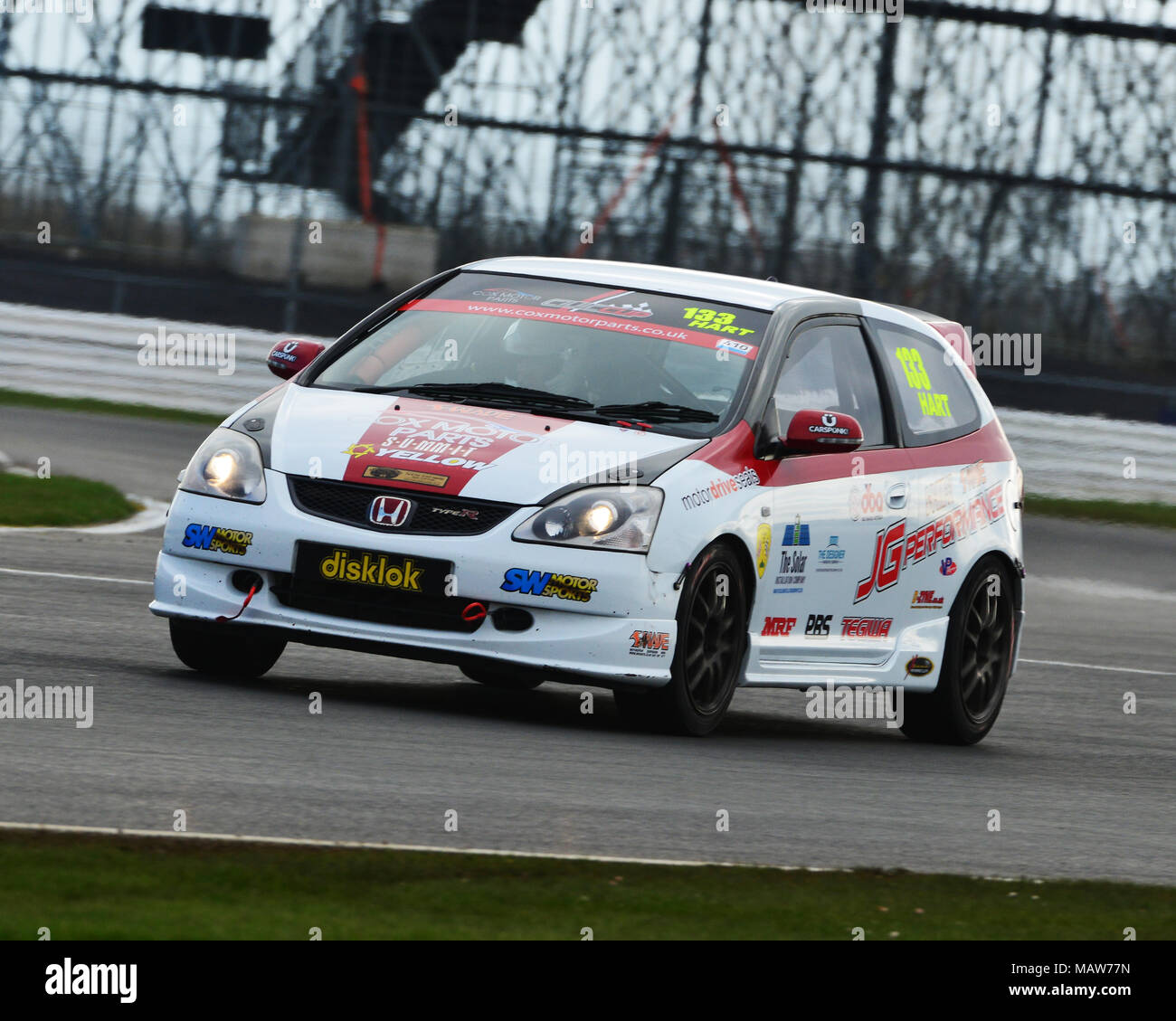 Silverstone, Towcester, Northamptonshire, Inghilterra, domenica 1 aprile 2018. Andy Hart, Honda Civic, in Cox Parti Motore Civic Cup evento tenutosi sul T Foto Stock