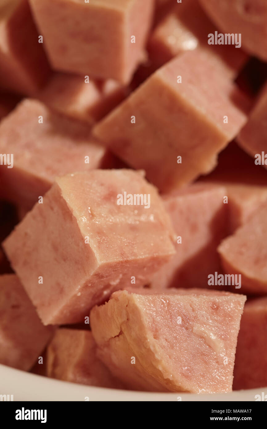 Cubetti di spam, come utilizzato in varie cucine asiatiche Foto Stock