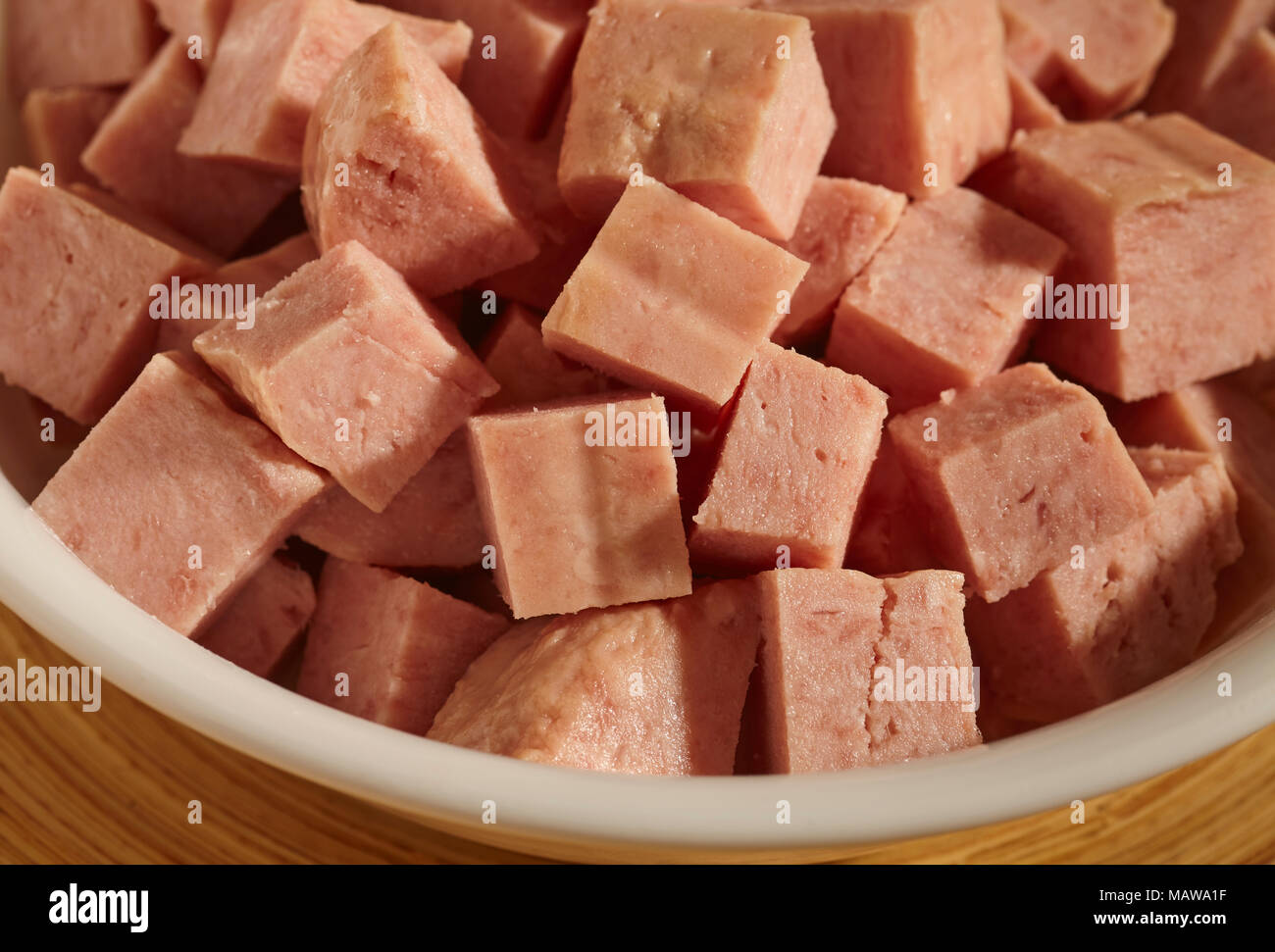 Cubetti di spam, come utilizzato in varie cucine asiatiche Foto Stock