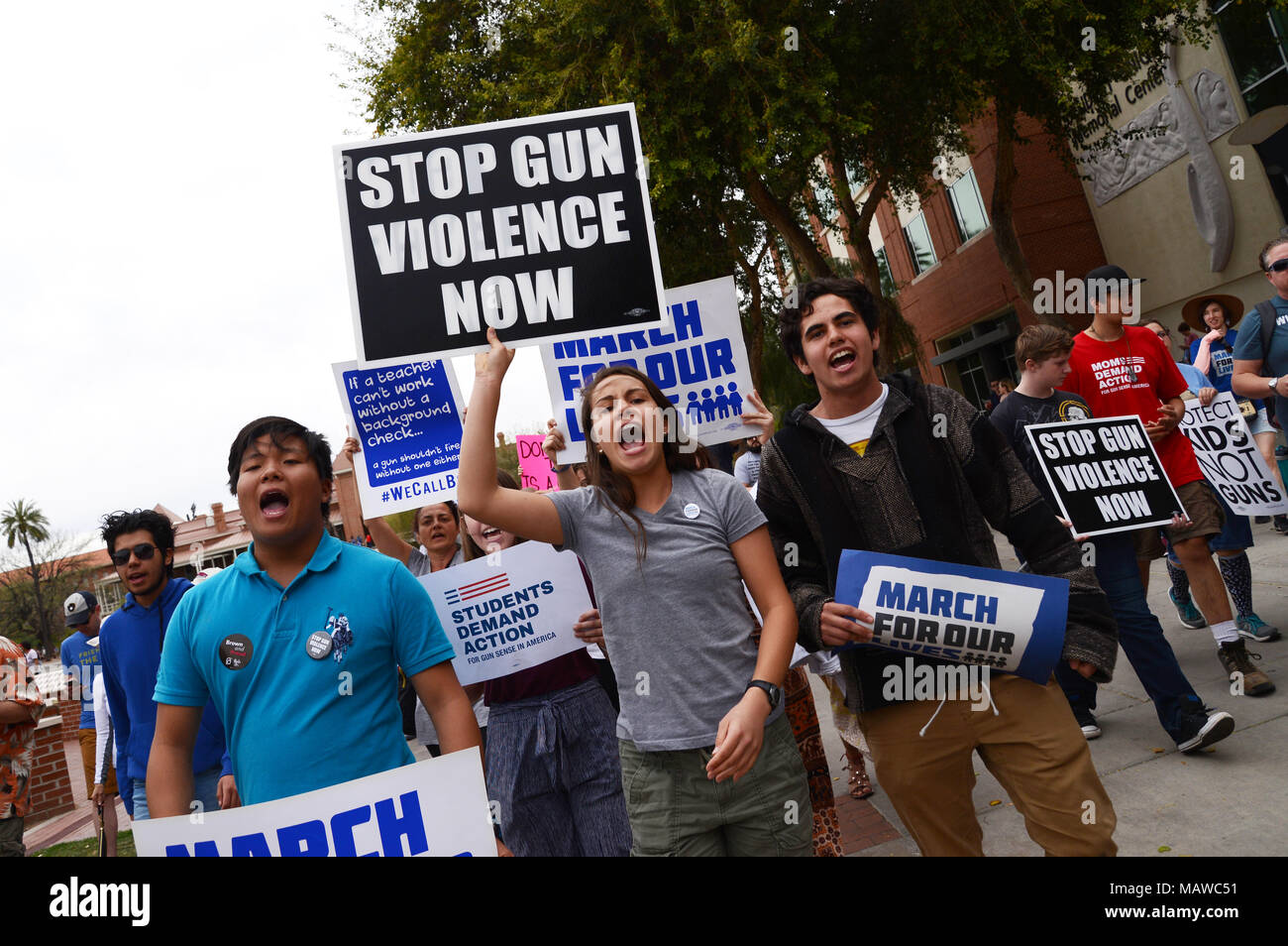 Manifestanti dimostrare nel mese di marzo per la nostra vita nei confronti della violenza pistola, Università di Arizona, 24 marzo 2018, Tucson, Arizona, Stati Uniti. Foto Stock