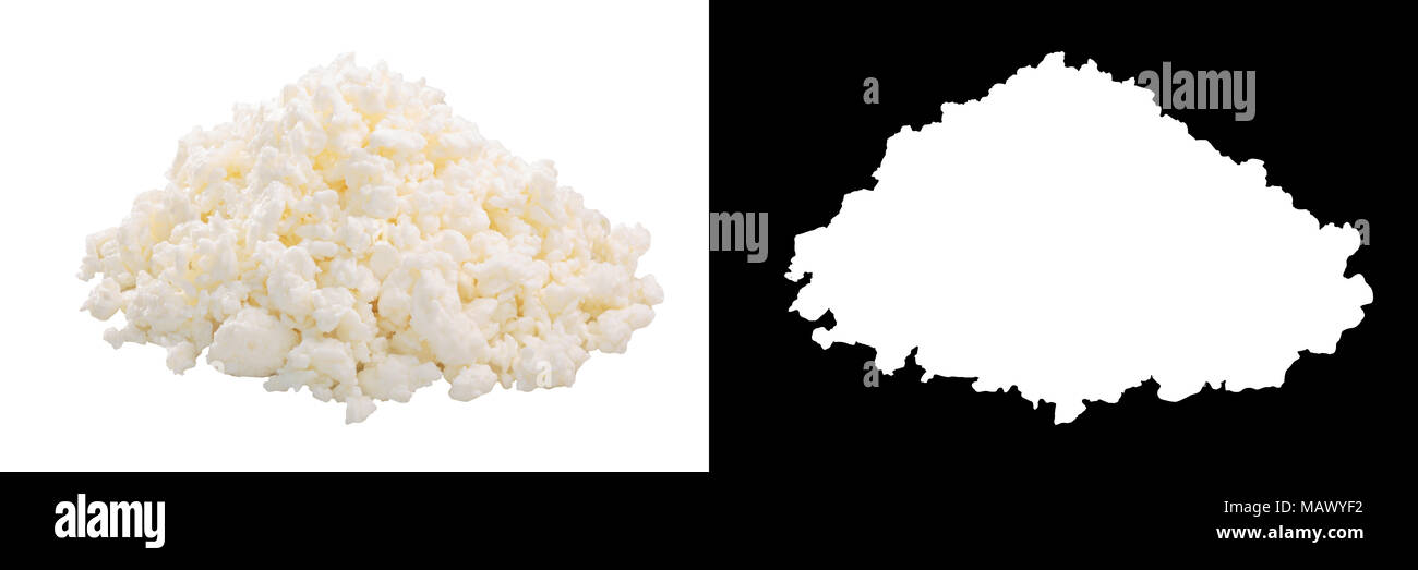 Cagliata fresca o ricotta (coagulato le proteine del latte), la pila di. Tracciato di ritaglio Foto Stock