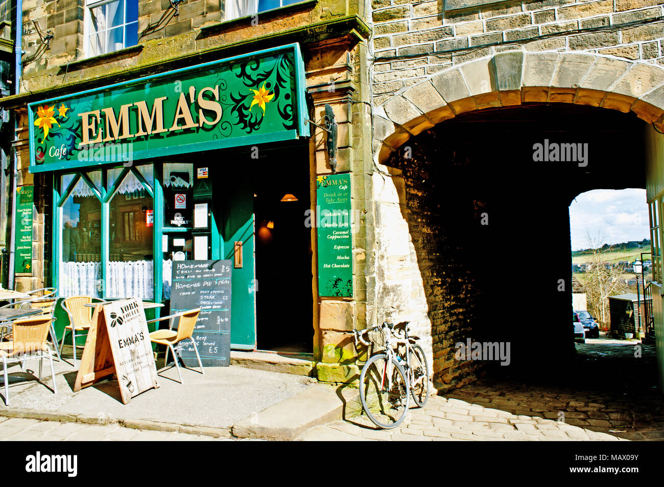 Emmas Cafe, Bronte village, Haworth, West Yorkshire Foto Stock