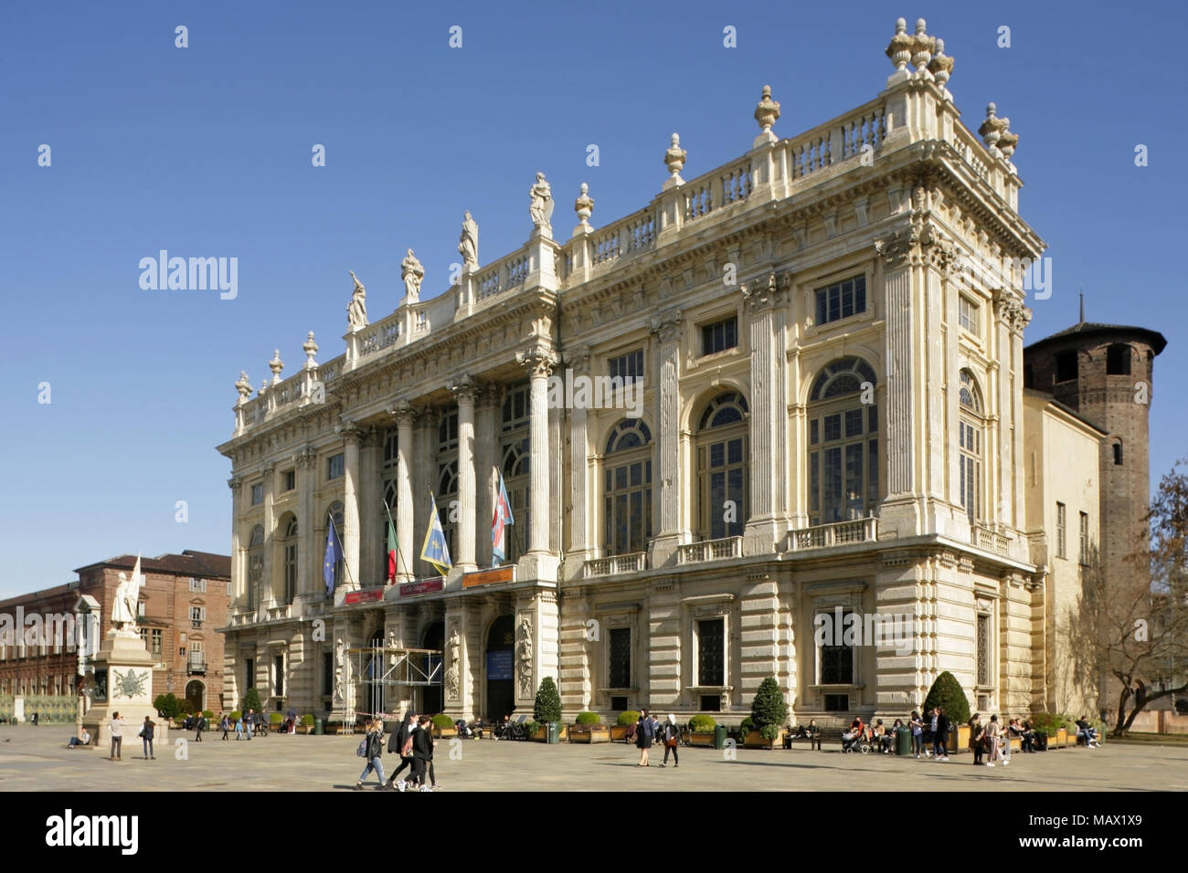 Palazzo Madama antico e il museo di arti decorative, Piazza Castello, Torino, Italia. Foto Stock