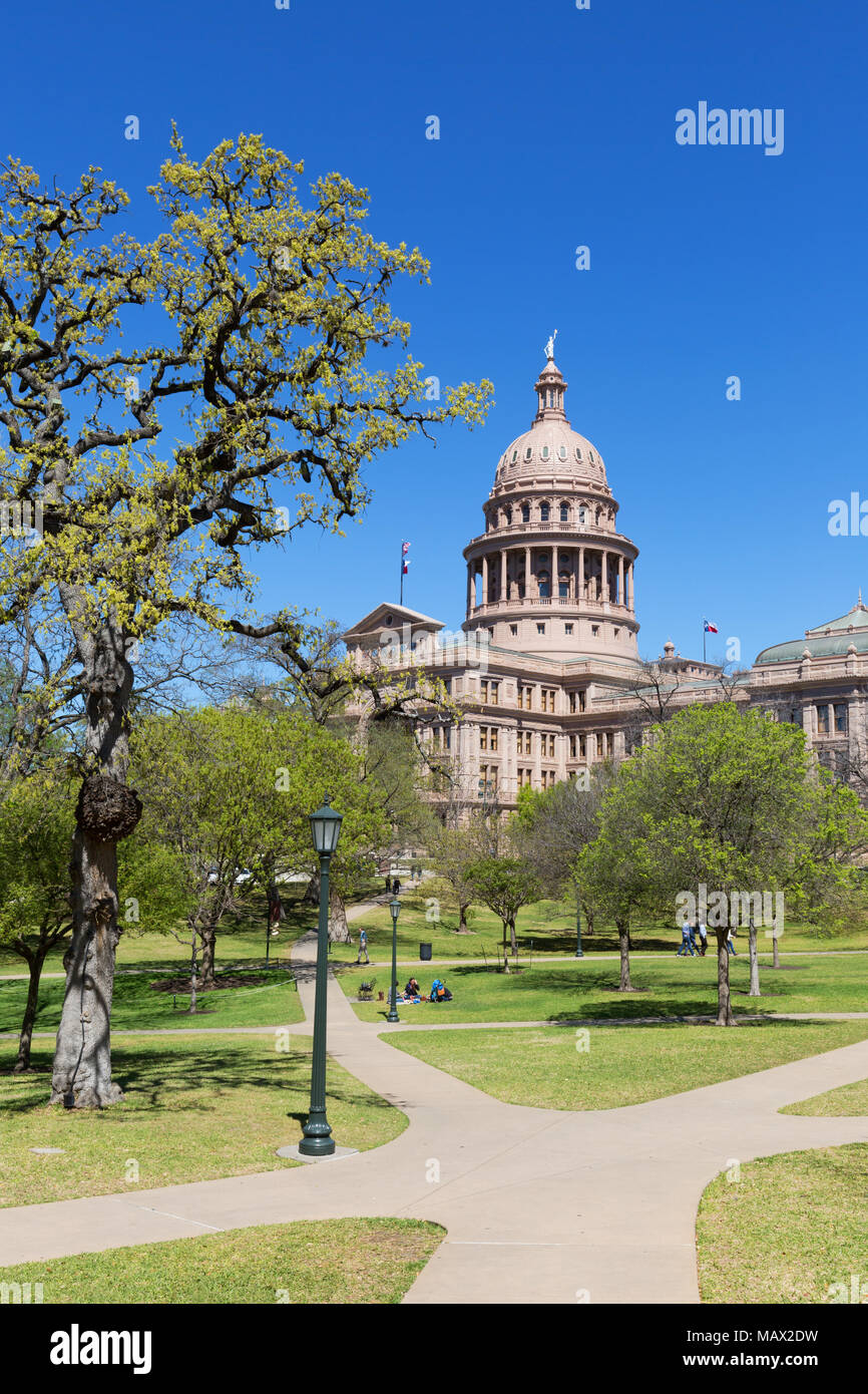 Texas State Capitol Building su una soleggiata giornata di primavera, di Austin in Texas, Stati Uniti d'America Foto Stock