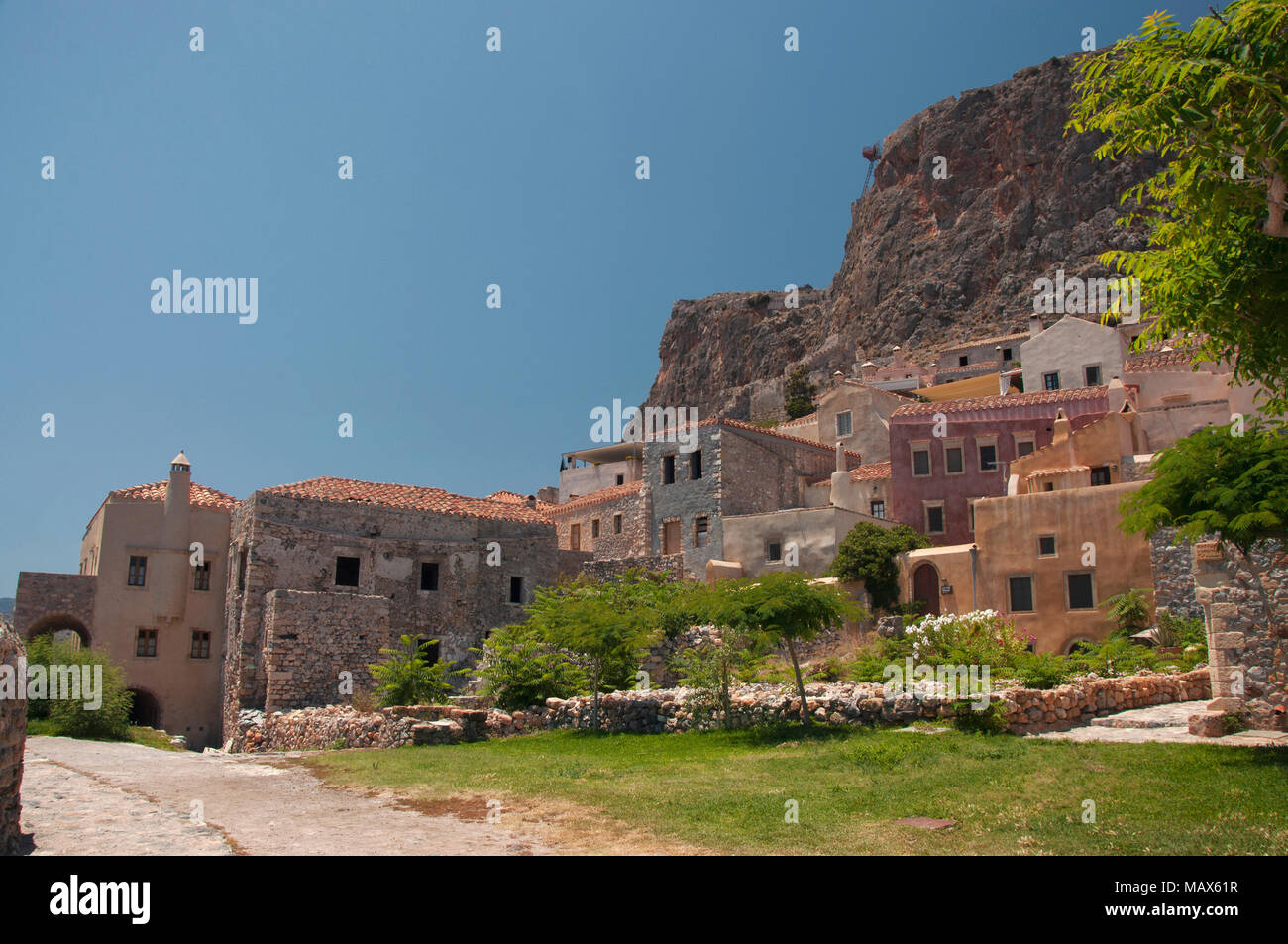 Altopiano a 'nascosti' città di Monemvasia al Peloponneso in Grecia Foto Stock