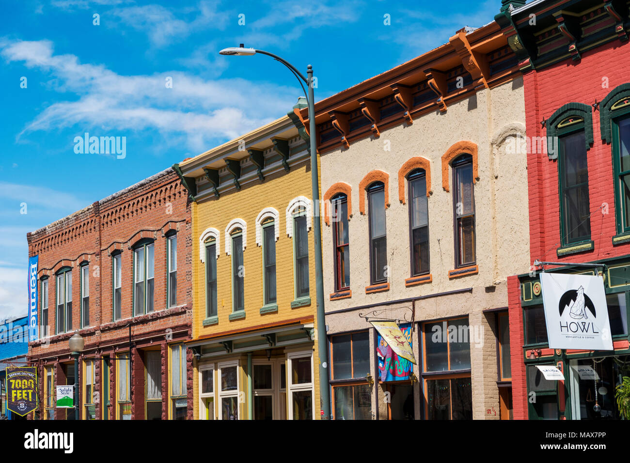Distretto Storico Nazionale; negozi nel centro cittadino di Salida; Colorado; USA Foto Stock