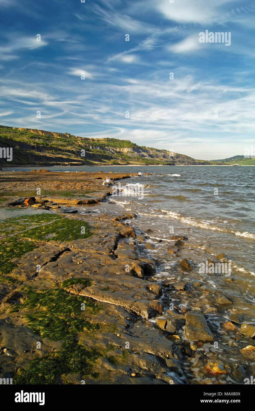 UK,Dorset,Lyme Regis,East Cliff Beach guardando verso il Spittles e Charmouth Foto Stock