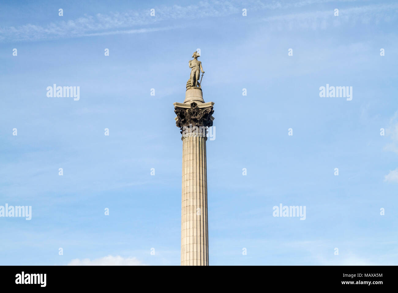 Lord Nelson's Colonna, statua, Trafalgar Square, Londra, Inghilterra Foto Stock