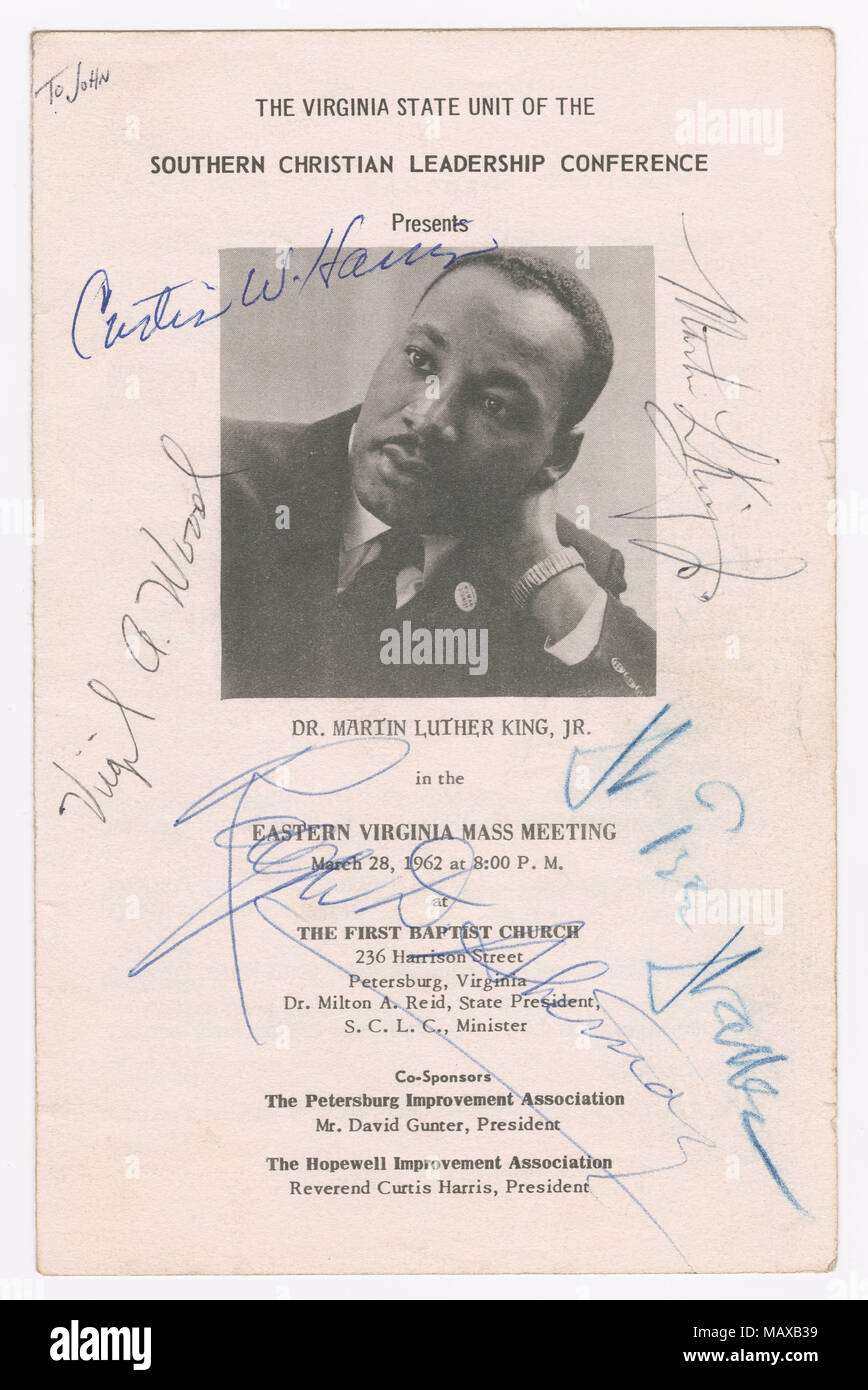 Southern Christian Leadership Conference programma, firmato da Martin Luther King Jr. Foto Stock