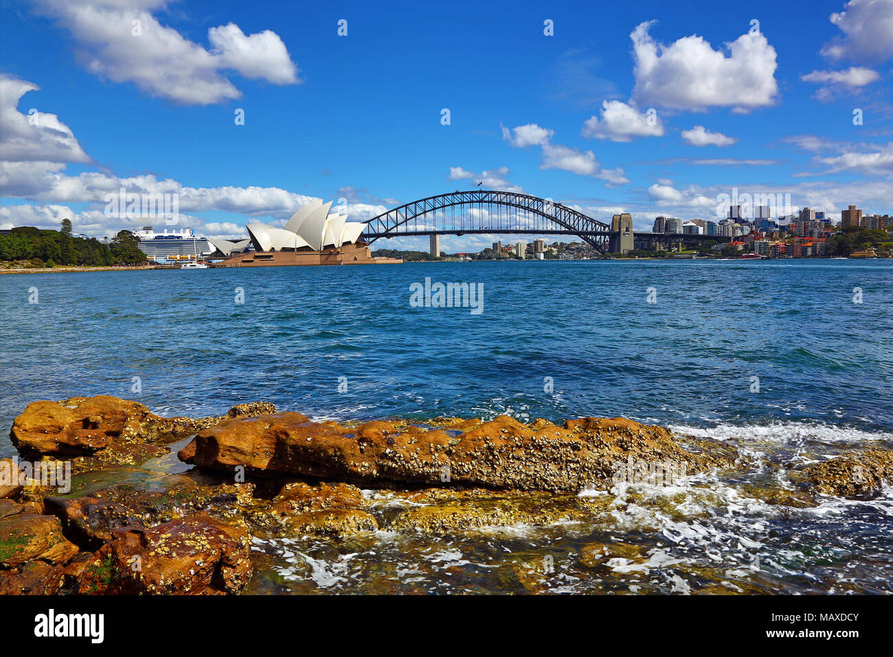 Sydney Opera House e il Sydney Harbour Bridge, Sydney, Nuovo Galles del Sud, Australia Foto Stock