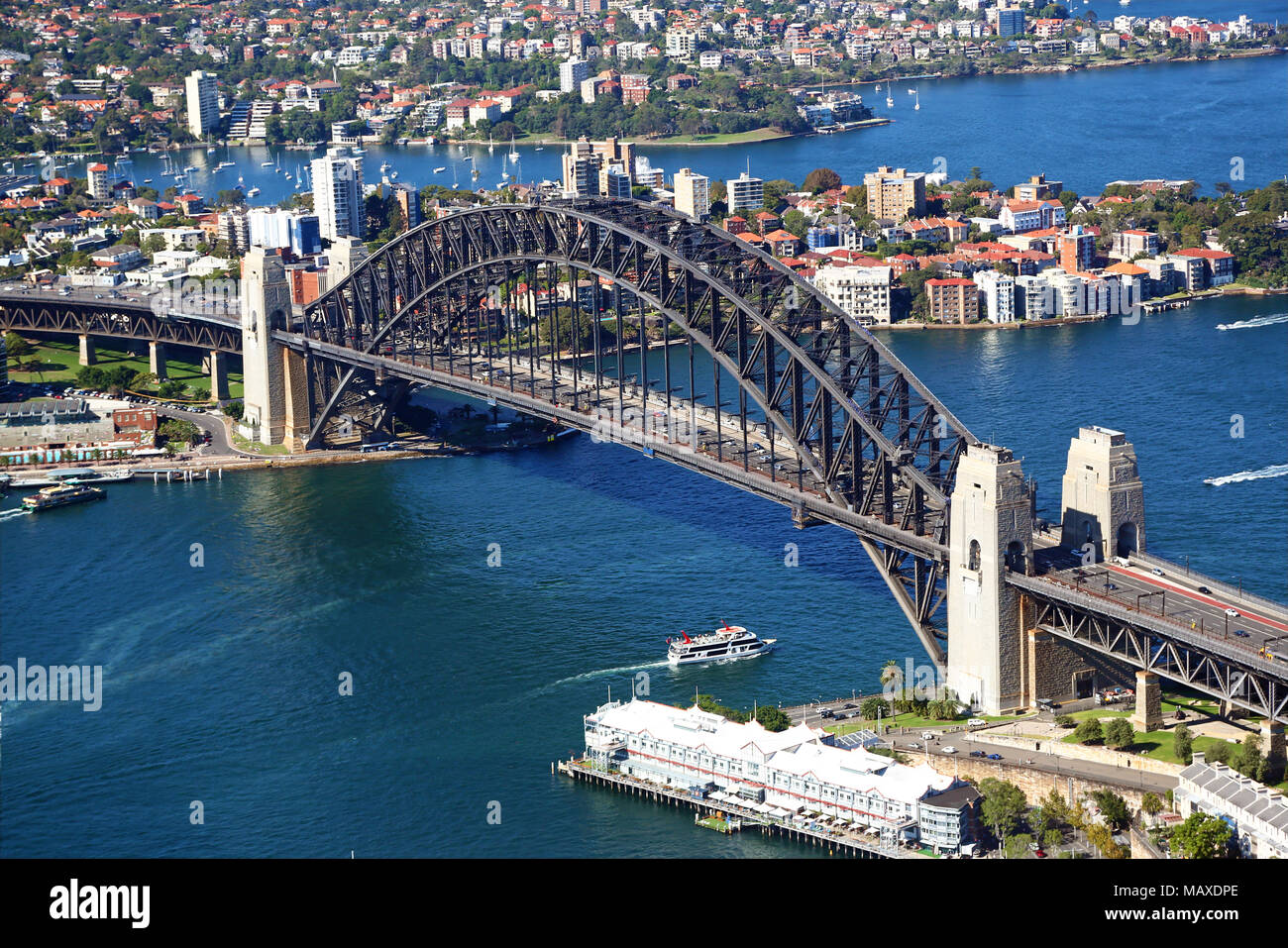 Vista aerea del Ponte del Porto di Sydney, Sydney, Nuovo Galles del Sud, Australia Foto Stock