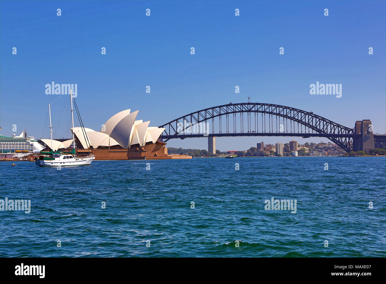 Sydney Opera House e il Sydney Harbour Bridge, Sydney, Nuovo Galles del Sud, Australia Foto Stock