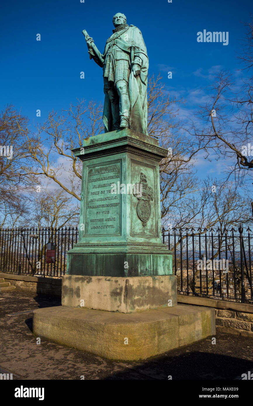Statua del maresciallo di campo Federico Duca di York (da Thomas Campbell, 1839), il Castello di Edimburgo Esplanade, Scotland, Regno Unito Foto Stock