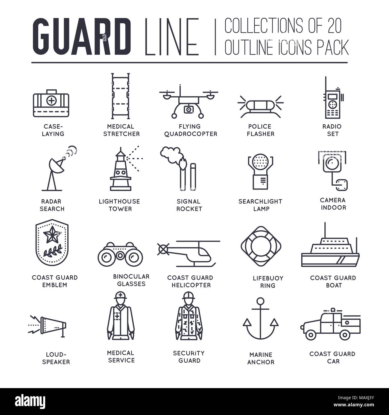 Coast Guard giorno illustrazione vettoriale icona profilo impostato. A guardia della elementi di ordine di concetto Illustrazione Vettoriale Coast Guard giorno illustrazione vettoriale icona profilo impostato. A guardia della elementi di ordine di concetto Illustrazione Vettoriale