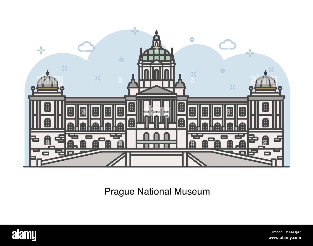 Linea del vettore illustrazione del Museo Nazionale, Praga, Repubblica Ceca. Illustrazione Vettoriale