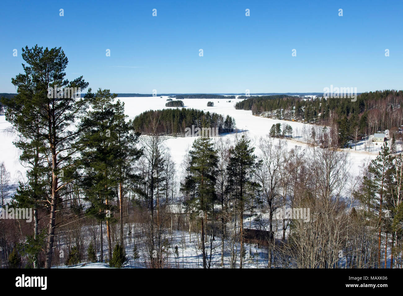 Una vista dalla torre di vedetta in Savitaipale, Finlandia Foto Stock