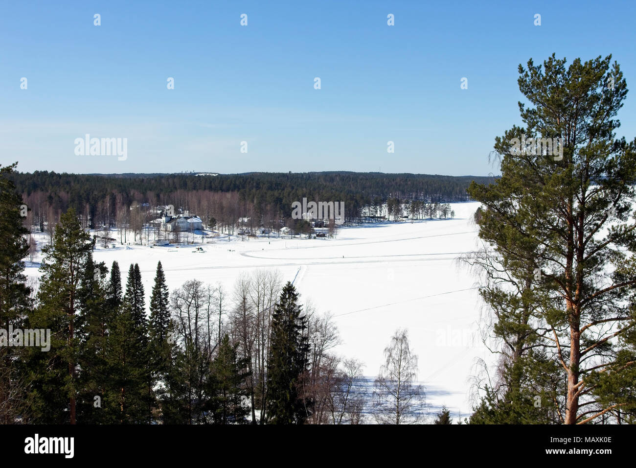 Una vista dalla torre di vedetta in Savitaipale, Finlandia Foto Stock