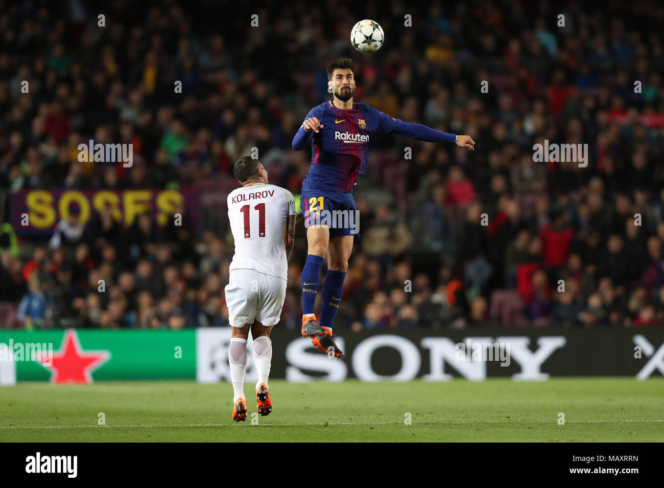 Barcellona, Spagna. 4 apr, 2018. ANDRE GOMES del FC Barcelona durante la UEFA Champions League quarti di finale, gamba 1 partita di calcio tra FC Barcelona e come a Roma il 4 aprile 2018 a stadio Camp Nou a Barcellona Spagna Credito: Manuel Blondau/ZUMA filo/Alamy Live News Foto Stock