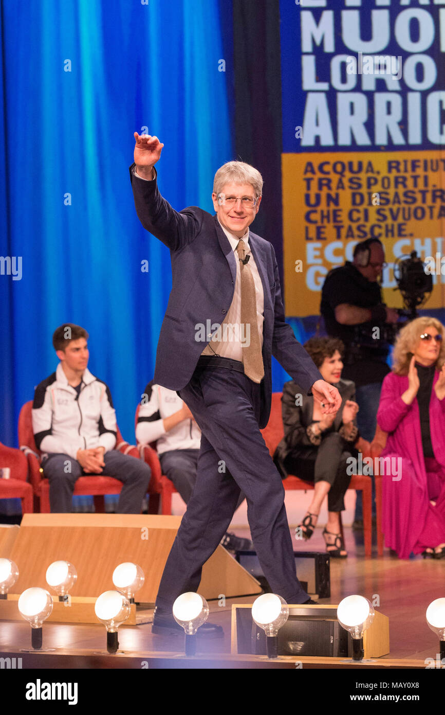 Mario Giordano partecipa al Maurizio Costanzo Show a Studios Voxson in Roma, 4 aprile 2018, Italia Foto Stock