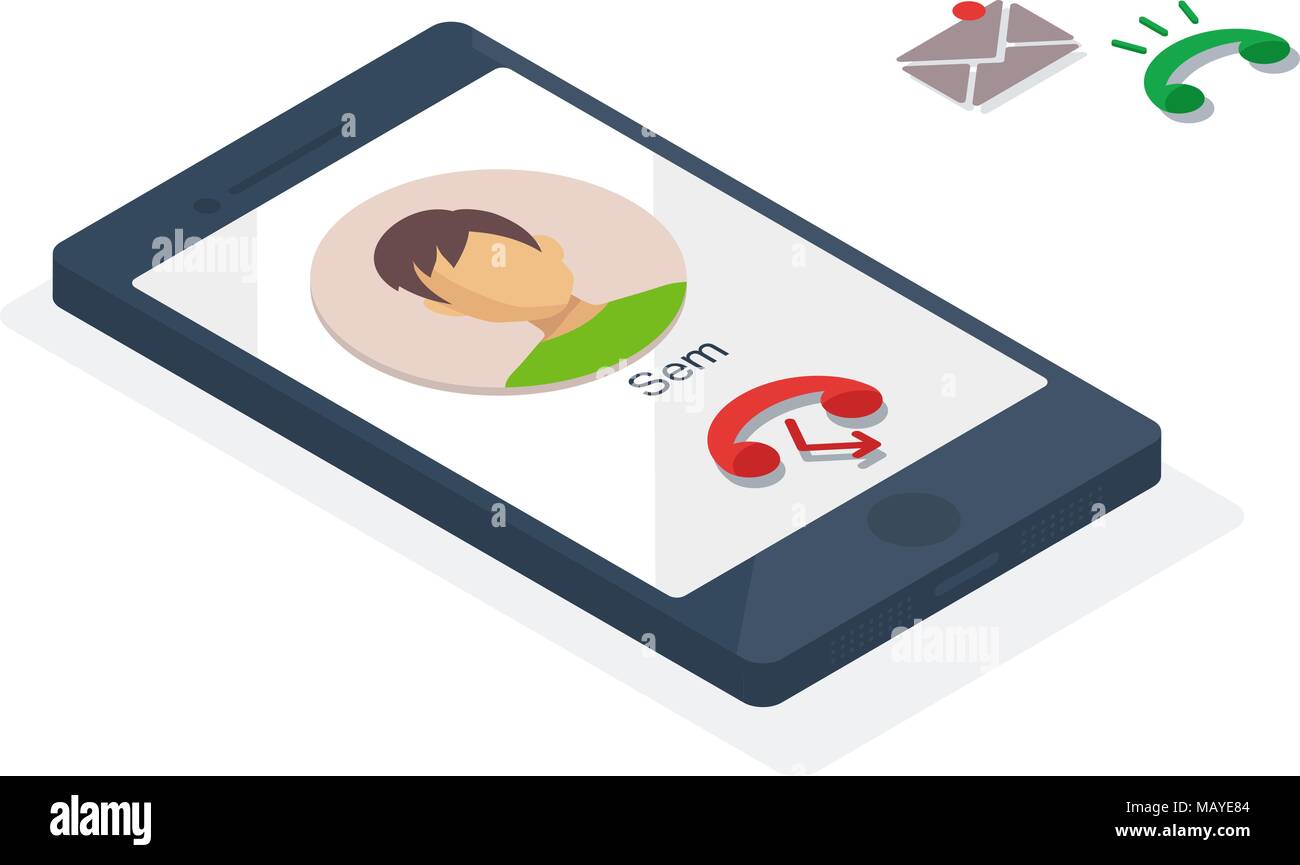 Concetto di telefono isometrica con amore chat sulla schermata. Illustrazione Vettoriale. Illustrazione Vettoriale