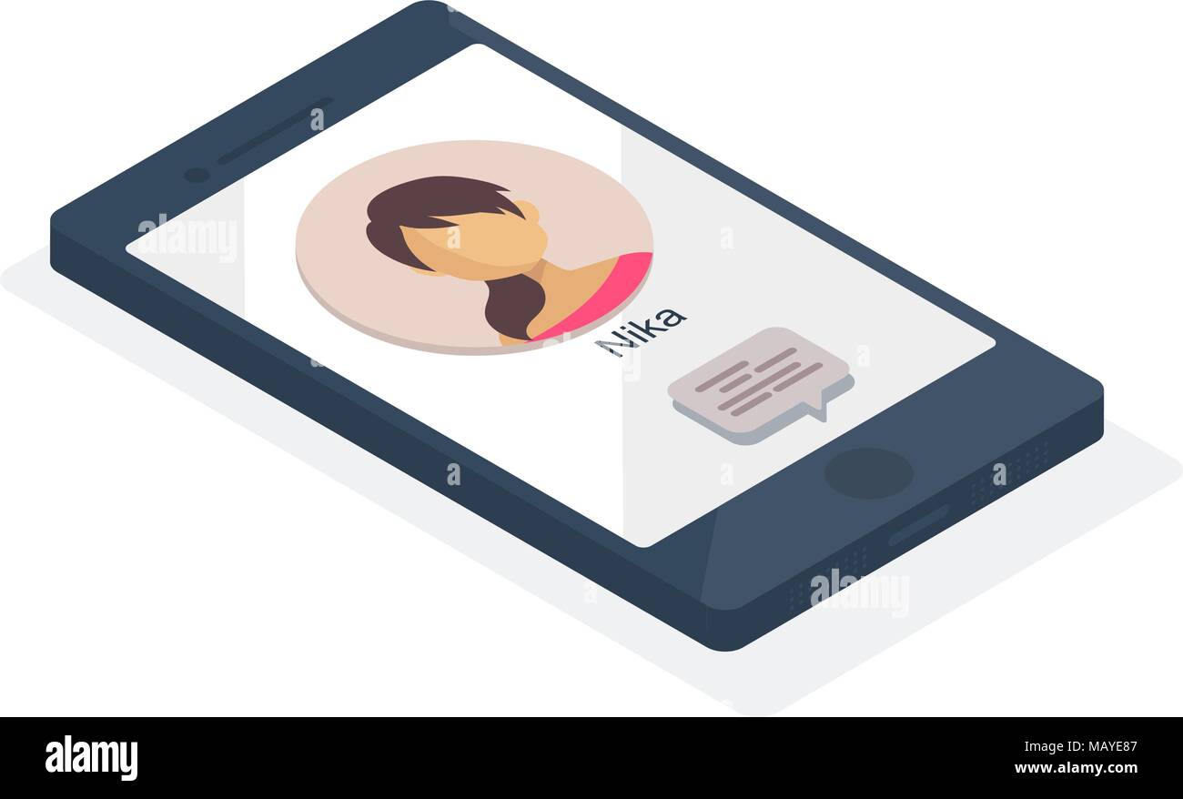 Concetto di telefono isometrica con amore chat sulla schermata. Illustrazione Vettoriale. Illustrazione Vettoriale