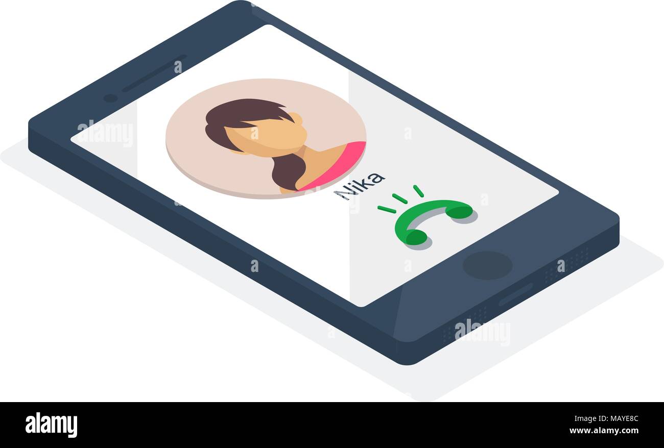 Concetto di telefono isometrica con amore chat sulla schermata. Illustrazione Vettoriale. Illustrazione Vettoriale