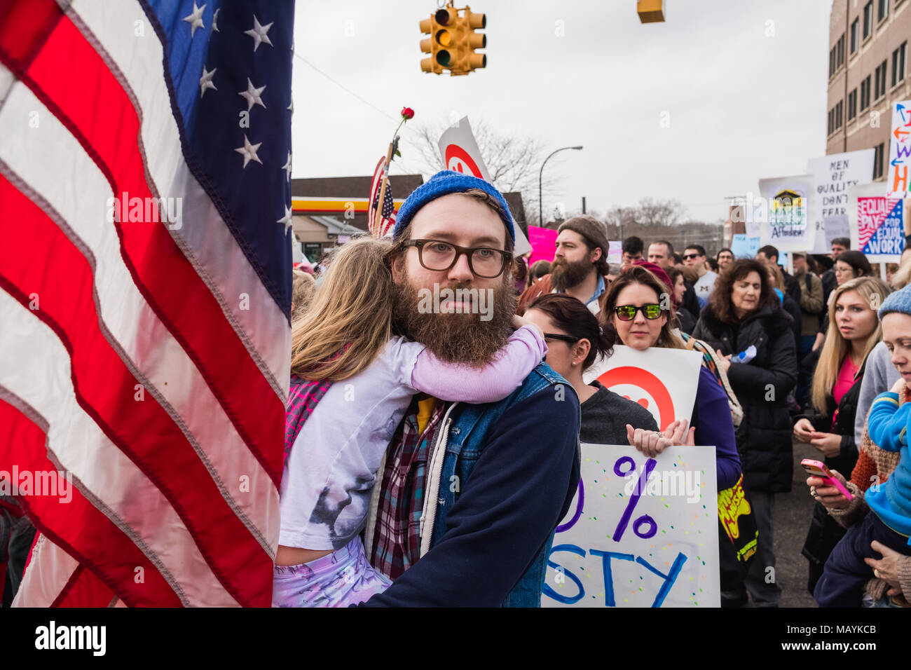 La marcia delle donne nel Michigan contro il presidente Trump politica Foto Stock