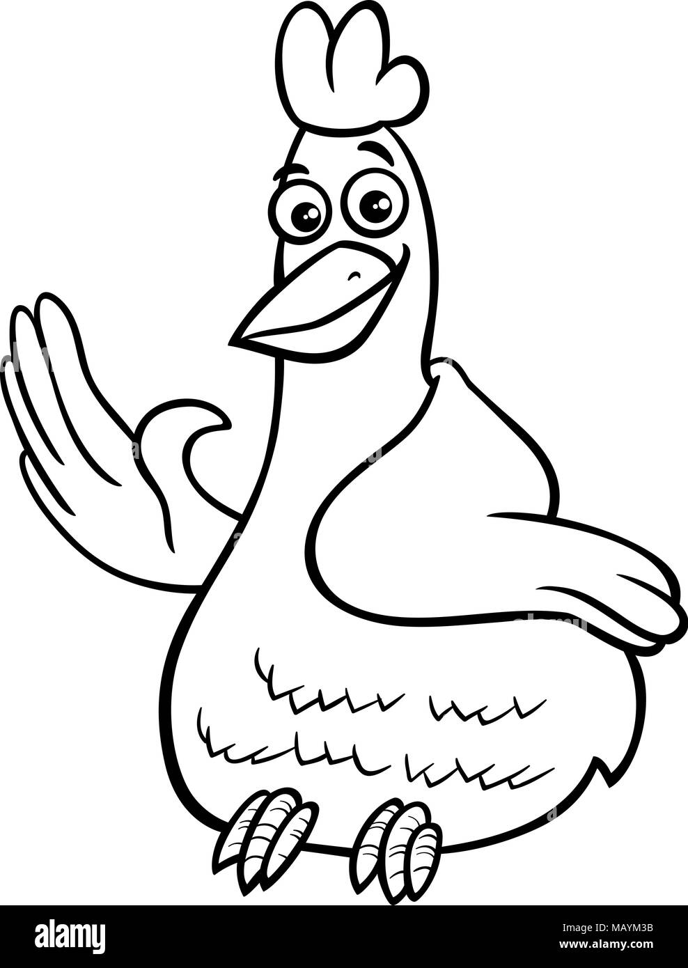Bianco e Nero Cartoon illustrazione di divertente comico gallina o pollo personaggio animale libro da colorare Illustrazione Vettoriale