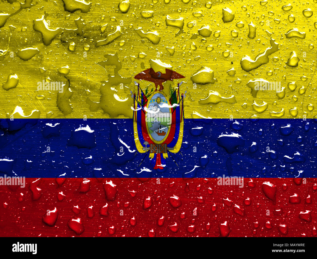 Bandiera dell'Ecuador con gocce di pioggia Foto Stock