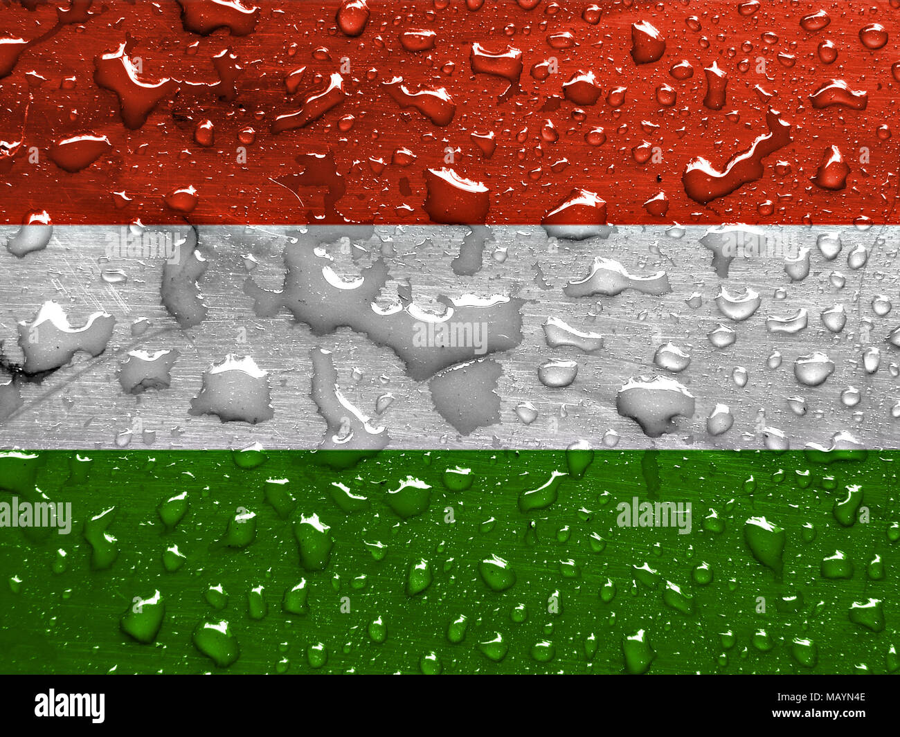 Bandiera dell'Ungheria con gocce di pioggia Foto Stock