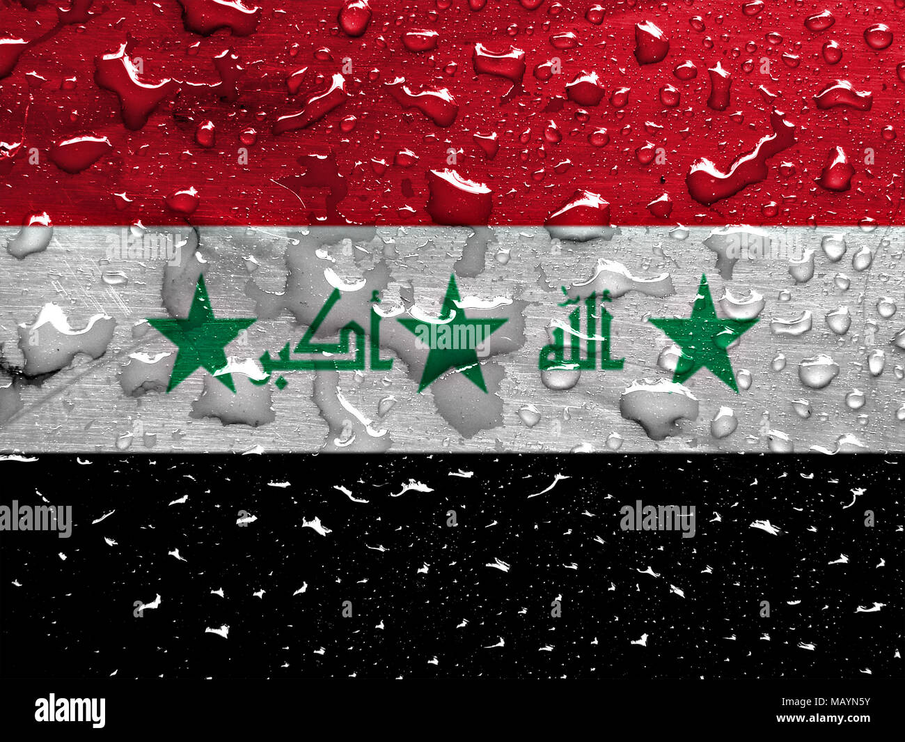 Bandiera dell'Iraq con gocce di pioggia Foto Stock