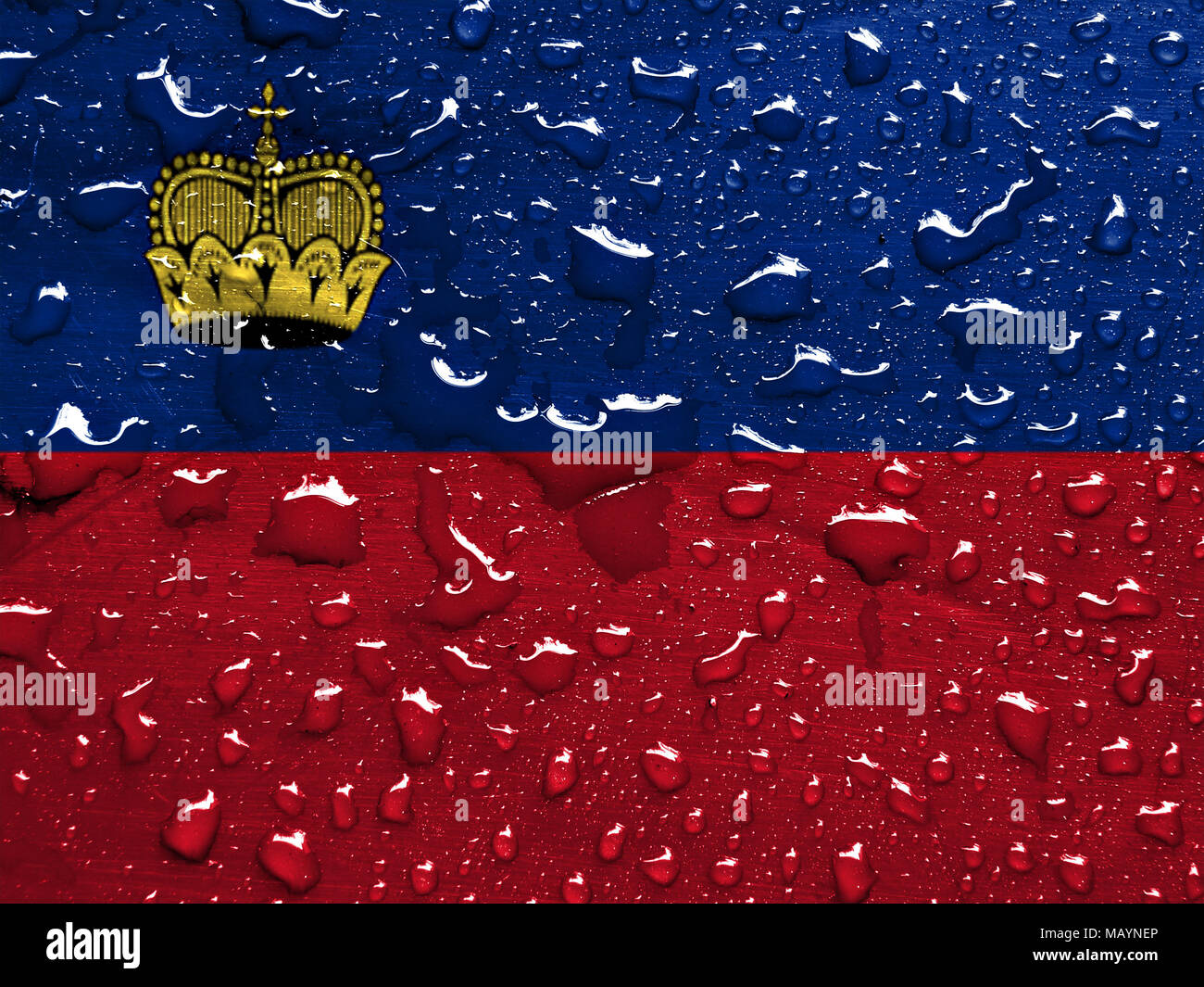 Bandiera Del Liechtenstein Con Gocce Di Pioggia Foto Stock Alamy