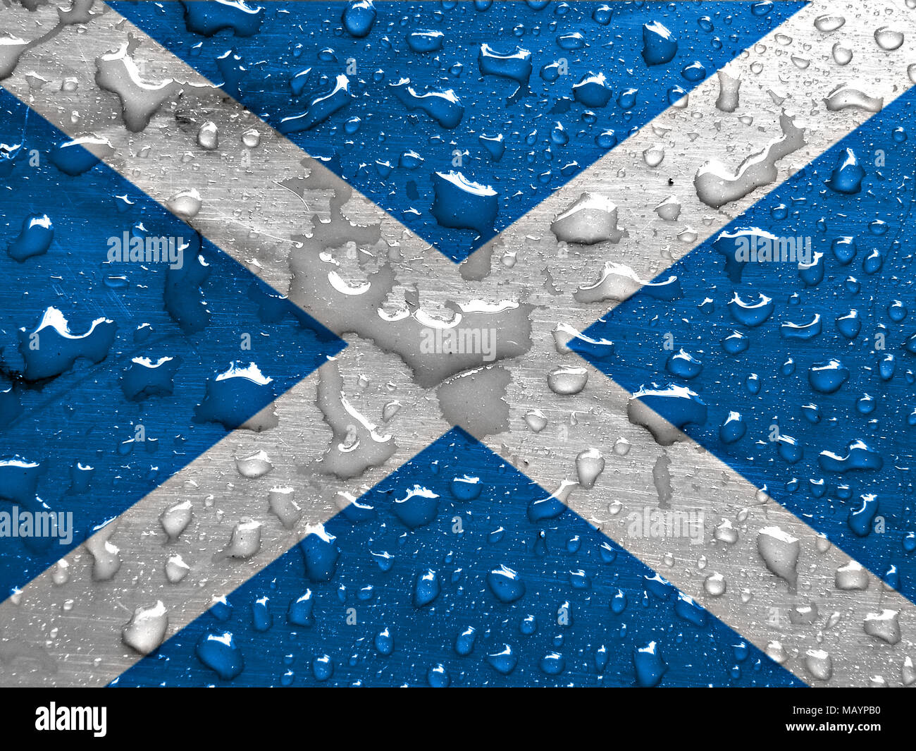 Bandiera della Scozia con gocce di pioggia Foto Stock