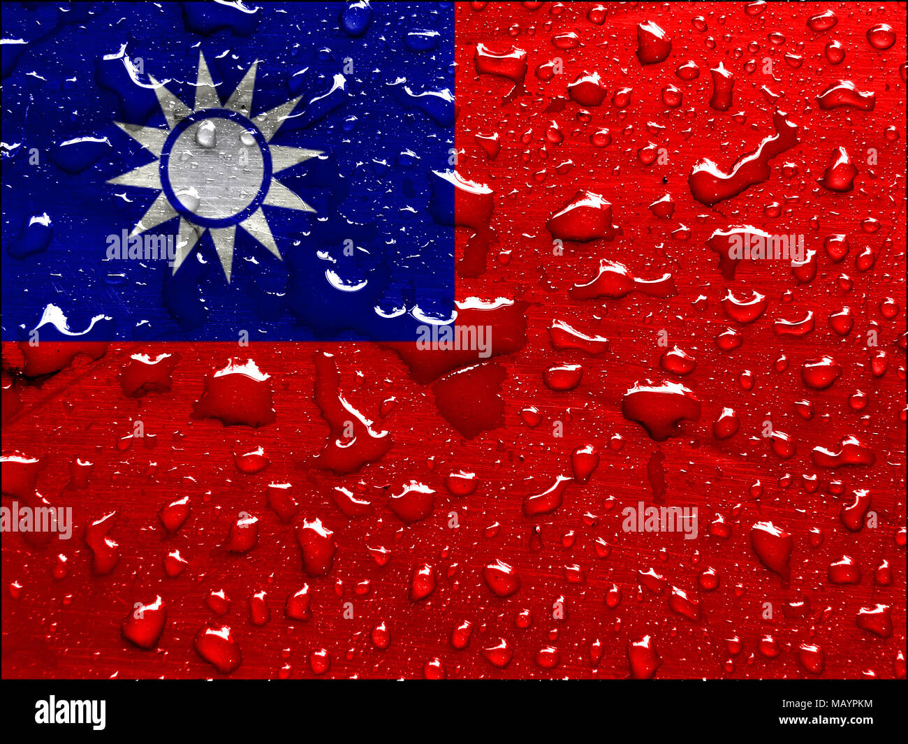 Bandiera di Taiwan con gocce di pioggia Foto Stock