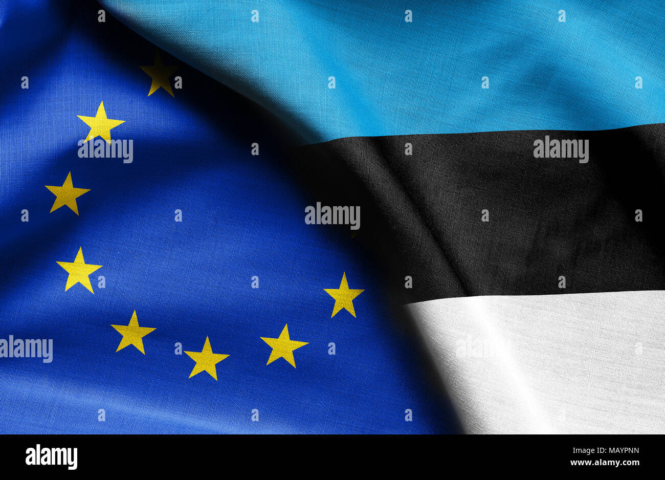 Bandiere dell'Estonia e della Unione Europea. Foto Stock