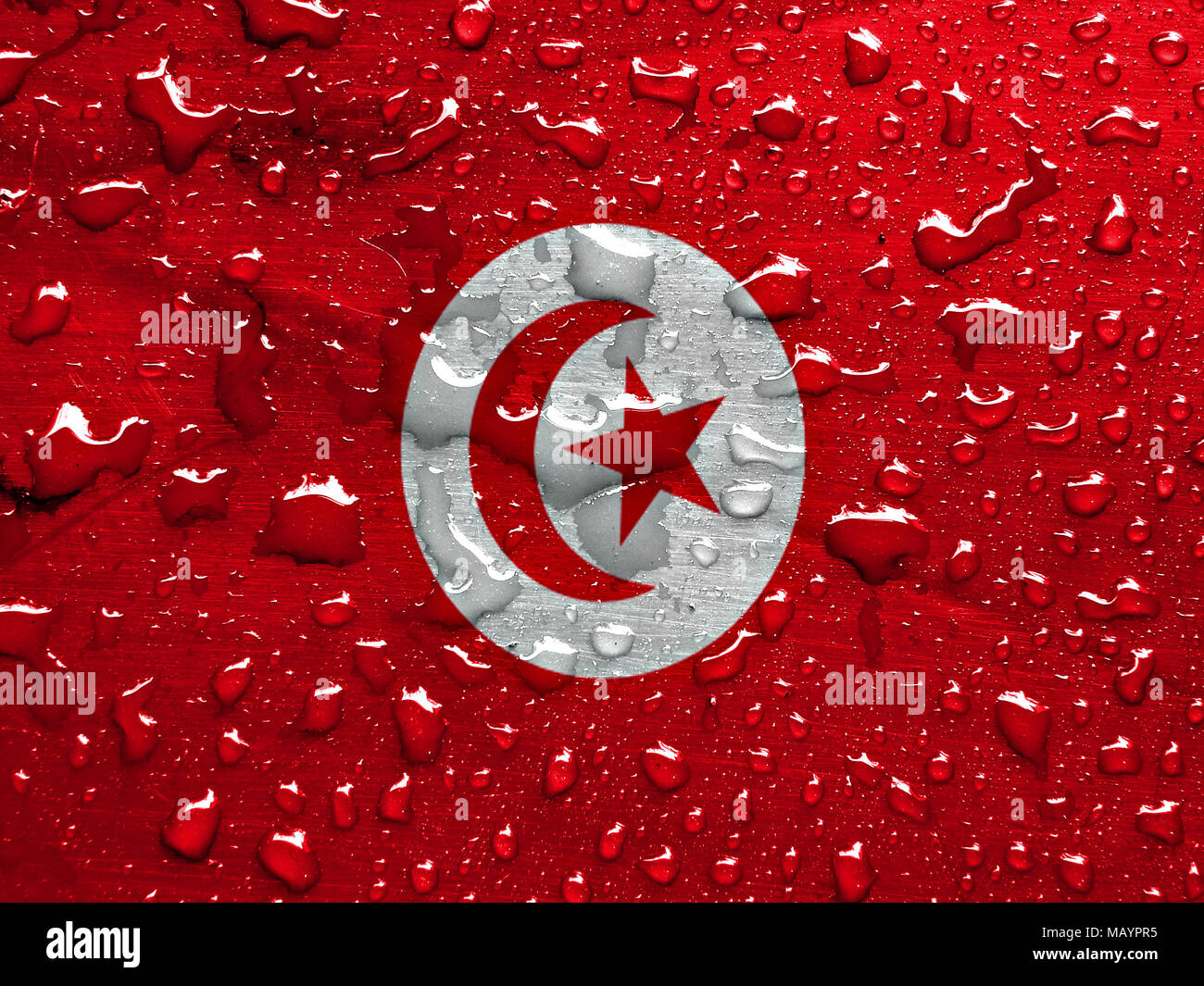 Bandiera storica della Tunisia con gocce di pioggia Foto Stock