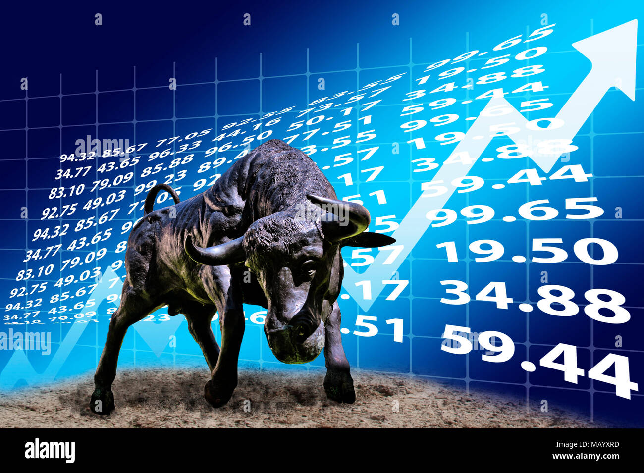 Bull di fronte di salita della curva di stock, stock trading, la  speculazione, borsa, immagine simbolica Foto stock - Alamy