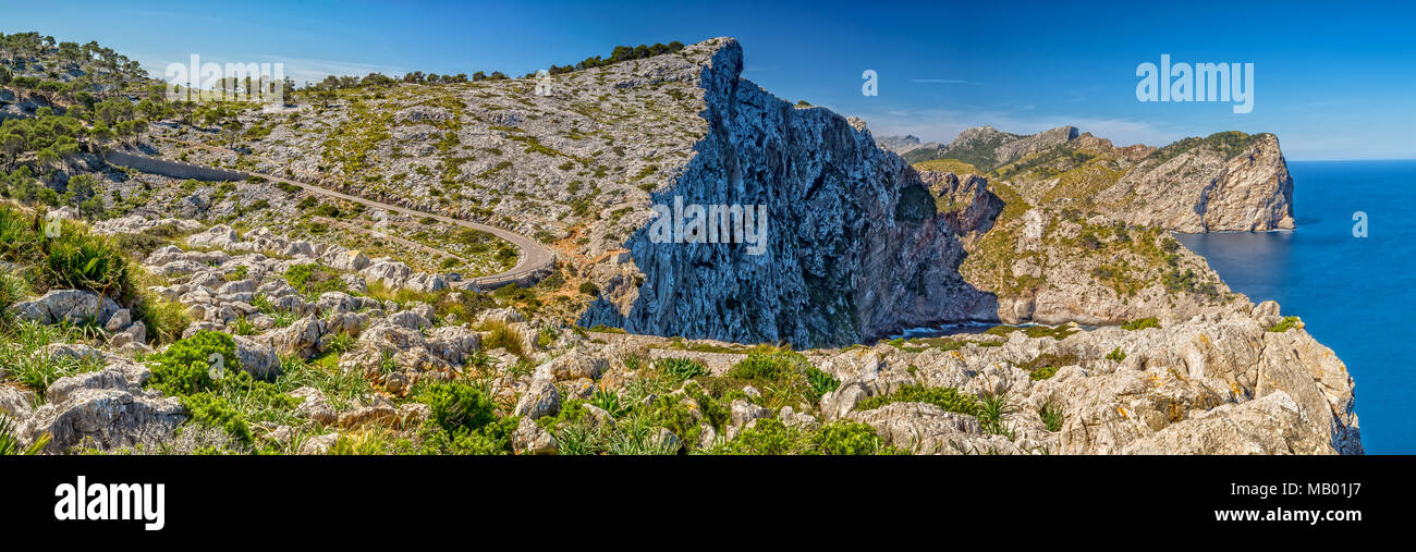 Vista panoramica sul Cap de Formentor in Maiorca Foto Stock