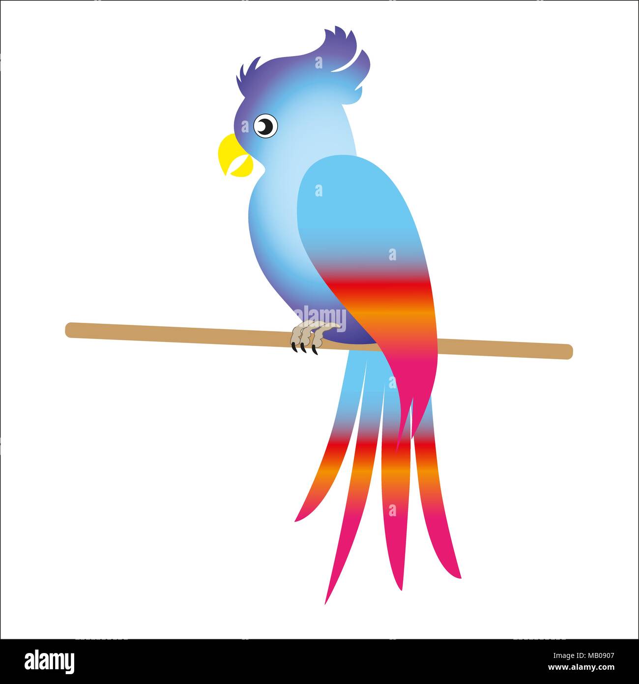 Un bel pappagallo multicolore siede sul cuore. Sfondo per i progettisti. Illustrazione Vettoriale