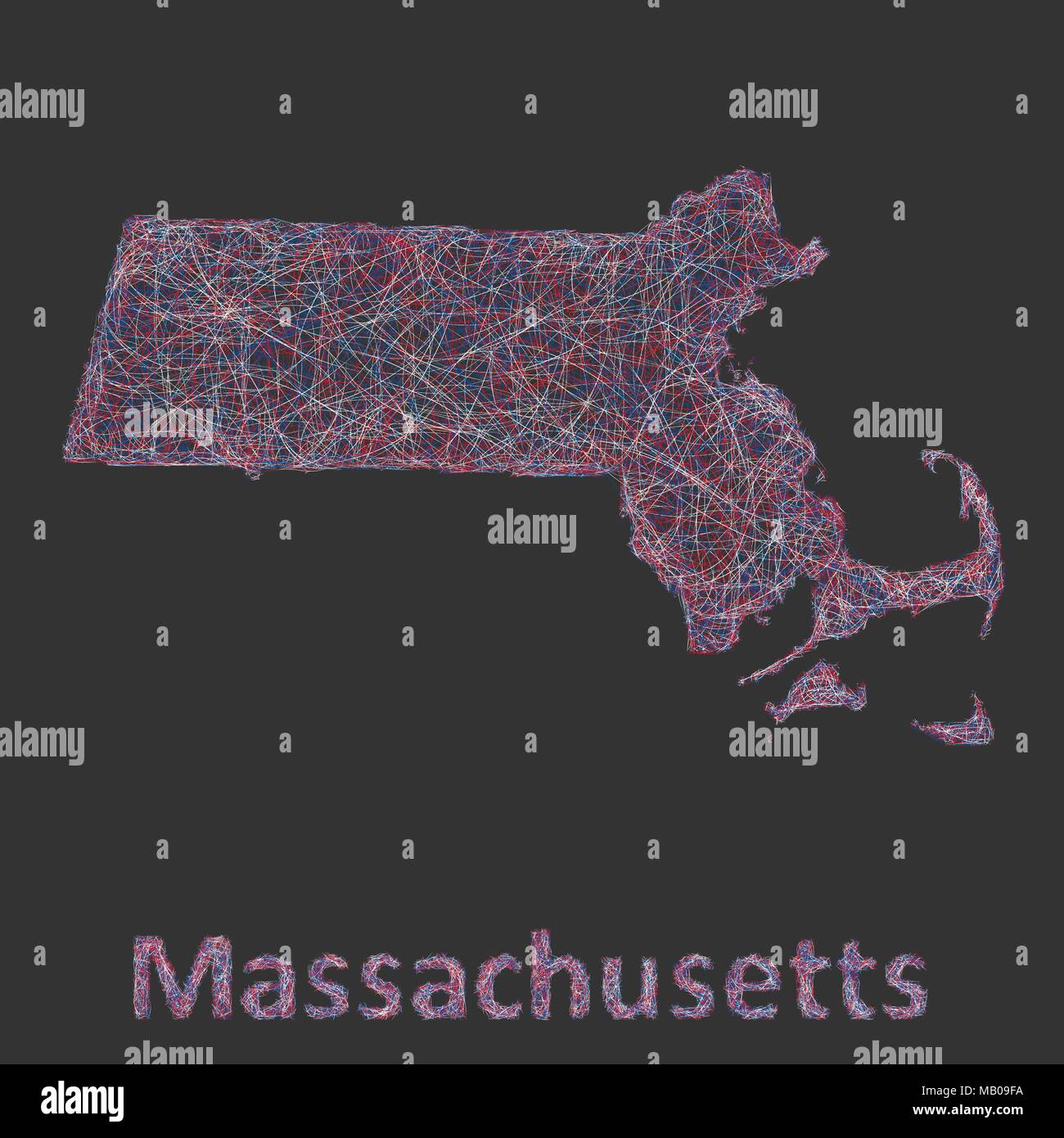 Massachusetts line art mappa Illustrazione Vettoriale