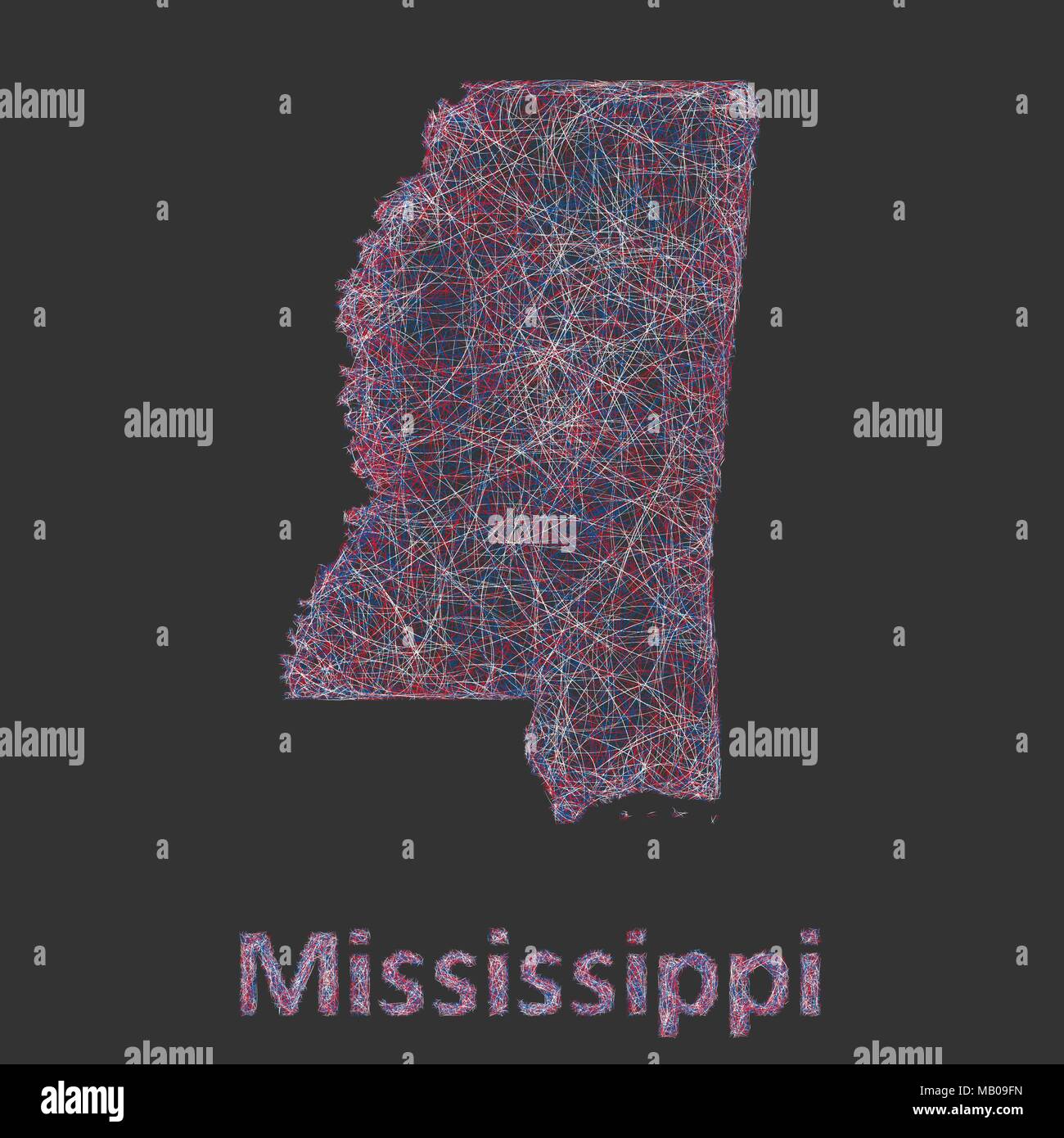 La Mississippi line art mappa Illustrazione Vettoriale