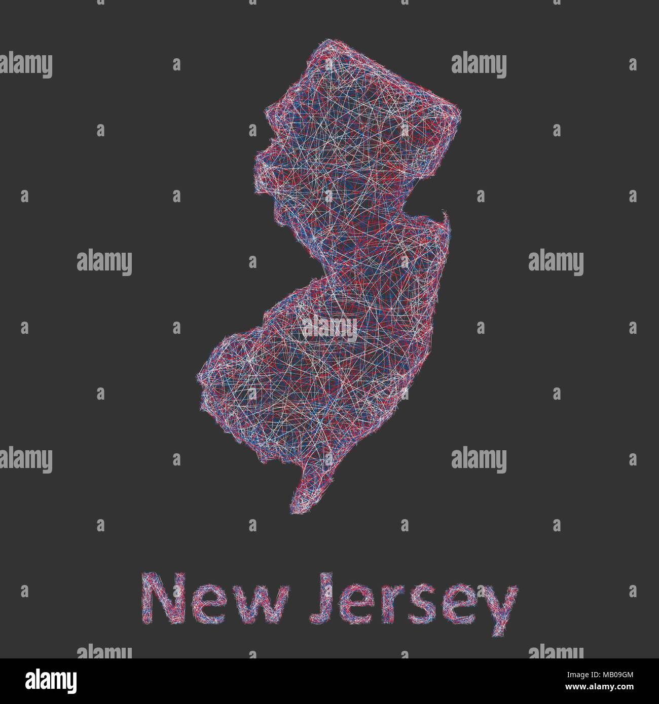 New Jersey line art mappa Illustrazione Vettoriale