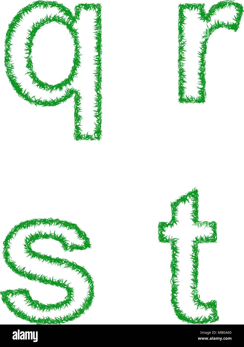 Erba verde set di font - lettere minuscole q, r, s, t Illustrazione Vettoriale