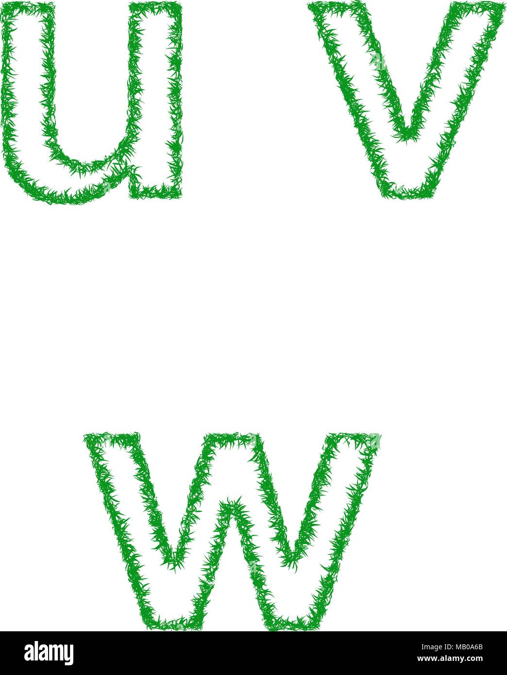 Erba verde set di font - lettere minuscole u, v, w Illustrazione Vettoriale