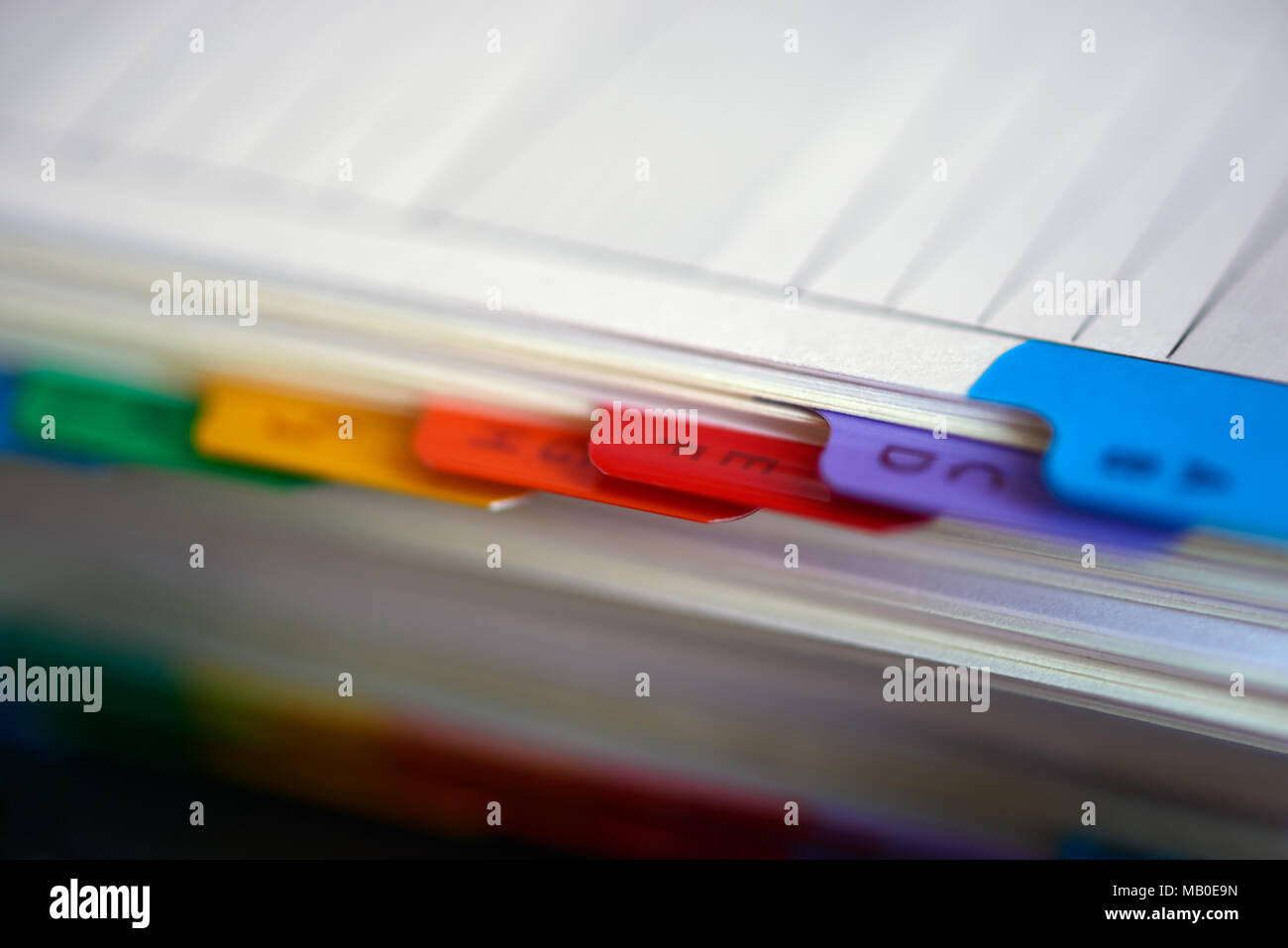 Il fuoco selettivo indice alfabetico rubrica indirizzi Foto Stock