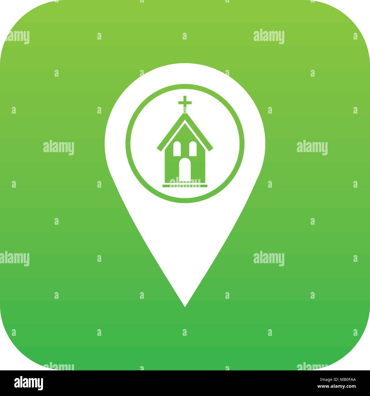 Puntatore Mappa con chiesa icona verde digitale Illustrazione Vettoriale
