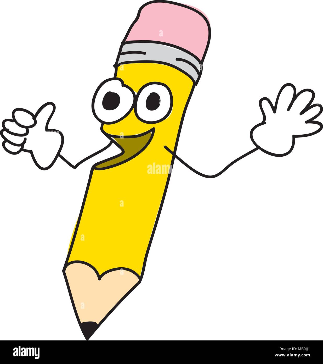 Funny umano come cartoon matita gialla carattere gesticulating illustrazione vettoriale Illustrazione Vettoriale