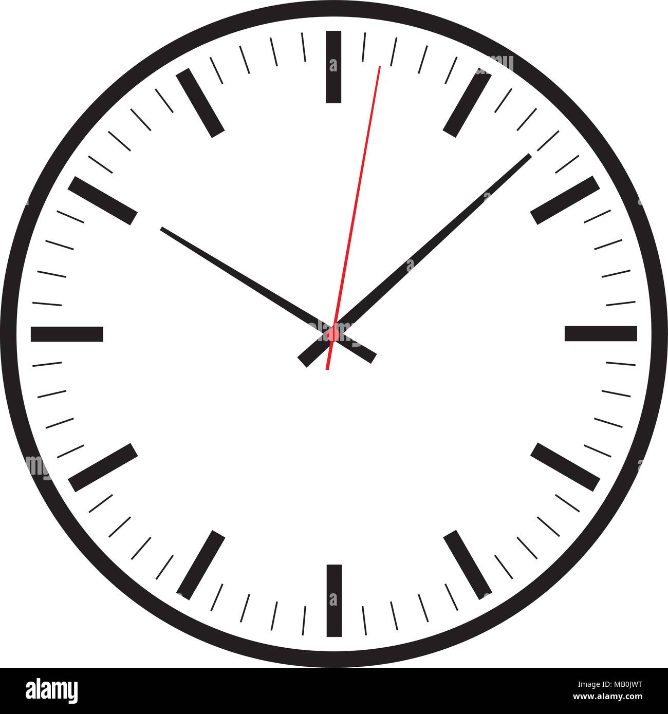 Moderno design semplice icona orologio vettore per web, grafica e progettazione per dispositivi mobili con le mani e di seconda mano in rosso isolato su sfondo bianco. Illustrazione Vettoriale